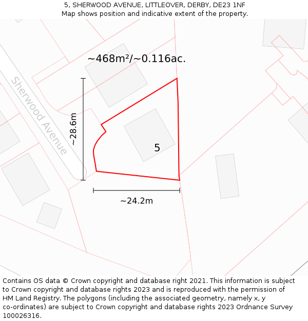 5, SHERWOOD AVENUE, LITTLEOVER, DERBY, DE23 1NF: Plot and title map