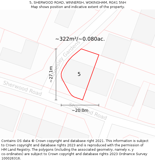 5, SHERWOOD ROAD, WINNERSH, WOKINGHAM, RG41 5NH: Plot and title map