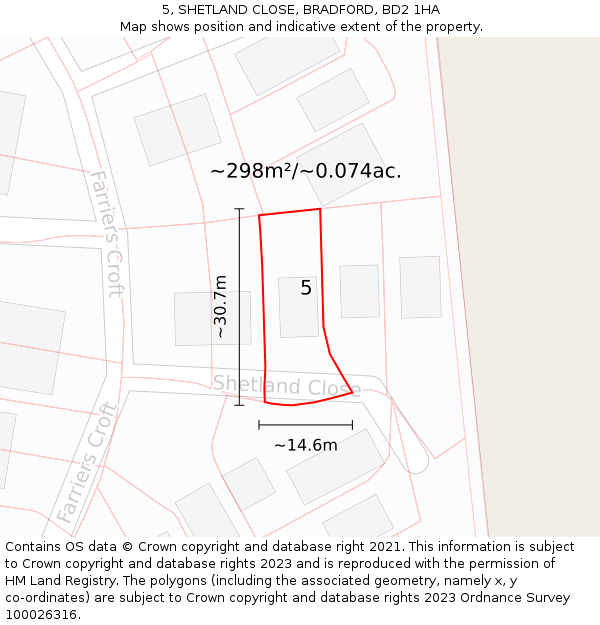 5, SHETLAND CLOSE, BRADFORD, BD2 1HA: Plot and title map