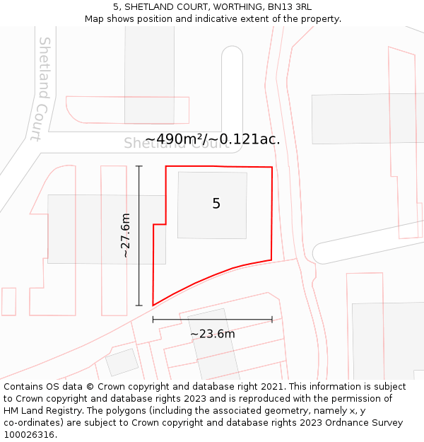 5, SHETLAND COURT, WORTHING, BN13 3RL: Plot and title map