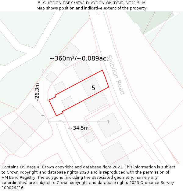 5, SHIBDON PARK VIEW, BLAYDON-ON-TYNE, NE21 5HA: Plot and title map