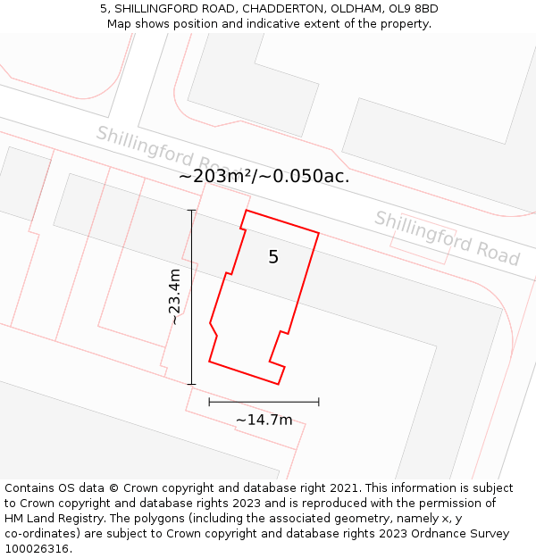5, SHILLINGFORD ROAD, CHADDERTON, OLDHAM, OL9 8BD: Plot and title map