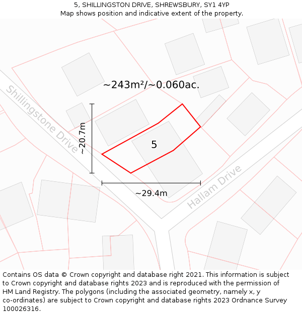 5, SHILLINGSTON DRIVE, SHREWSBURY, SY1 4YP: Plot and title map