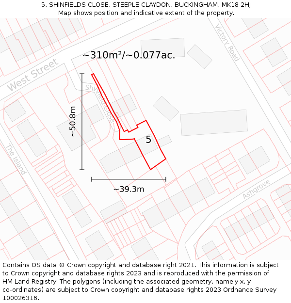 5, SHINFIELDS CLOSE, STEEPLE CLAYDON, BUCKINGHAM, MK18 2HJ: Plot and title map