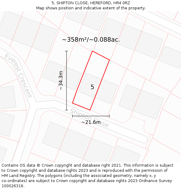 5, SHIPTON CLOSE, HEREFORD, HR4 0RZ: Plot and title map