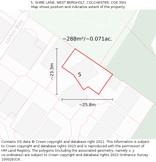 5, SHIRE LANE, WEST BERGHOLT, COLCHESTER, CO6 3SN: Plot and title map