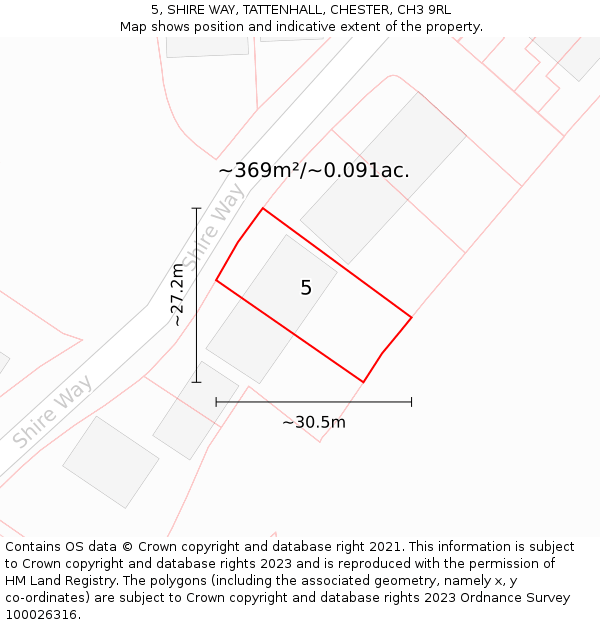 5, SHIRE WAY, TATTENHALL, CHESTER, CH3 9RL: Plot and title map