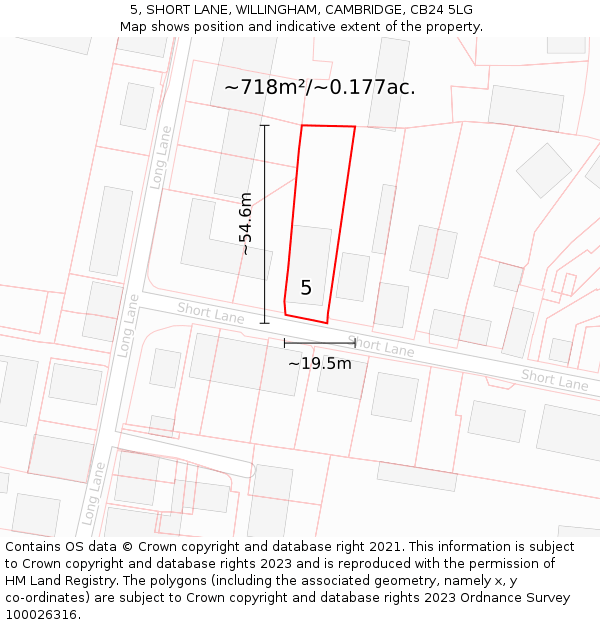 5, SHORT LANE, WILLINGHAM, CAMBRIDGE, CB24 5LG: Plot and title map