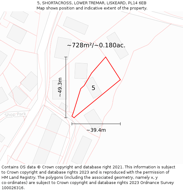 5, SHORTACROSS, LOWER TREMAR, LISKEARD, PL14 6EB: Plot and title map
