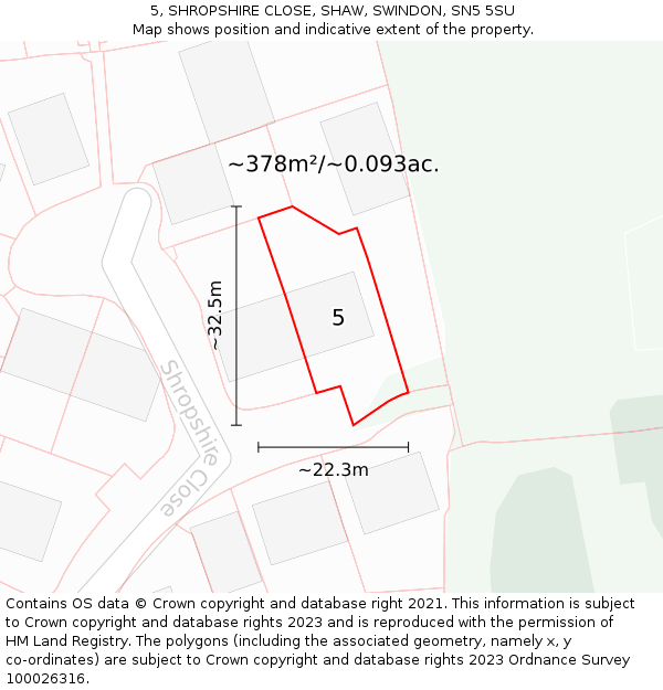 5, SHROPSHIRE CLOSE, SHAW, SWINDON, SN5 5SU: Plot and title map