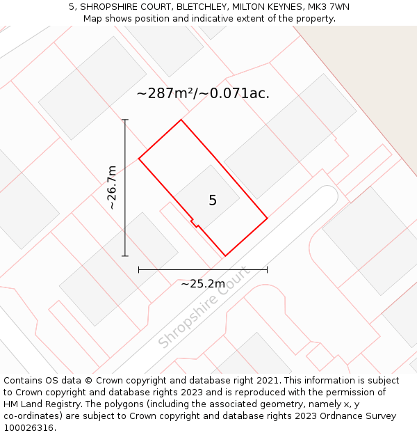 5, SHROPSHIRE COURT, BLETCHLEY, MILTON KEYNES, MK3 7WN: Plot and title map