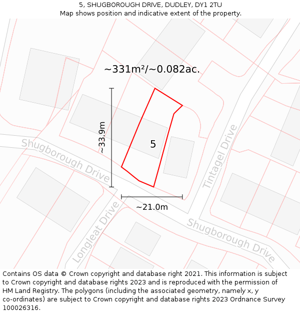 5, SHUGBOROUGH DRIVE, DUDLEY, DY1 2TU: Plot and title map