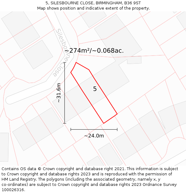 5, SILESBOURNE CLOSE, BIRMINGHAM, B36 9ST: Plot and title map