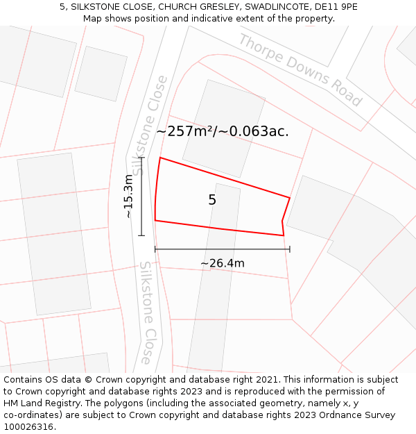5, SILKSTONE CLOSE, CHURCH GRESLEY, SWADLINCOTE, DE11 9PE: Plot and title map