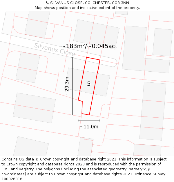 5, SILVANUS CLOSE, COLCHESTER, CO3 3NN: Plot and title map