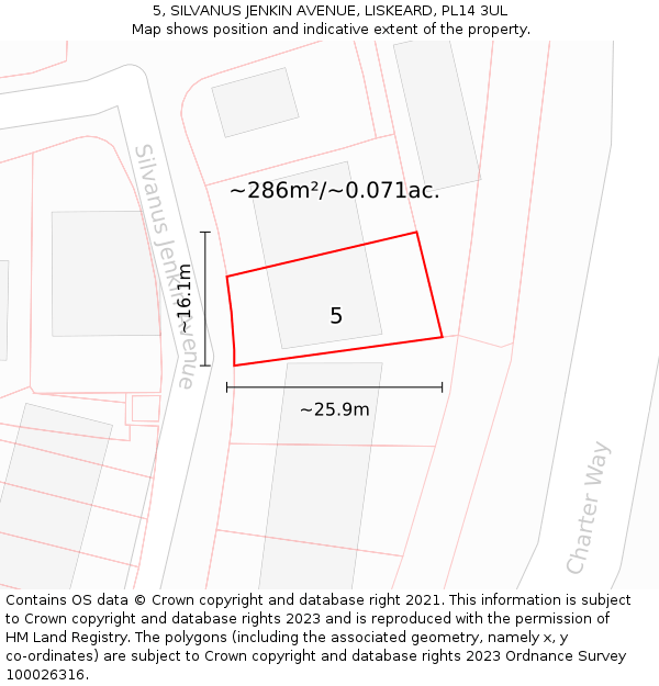 5, SILVANUS JENKIN AVENUE, LISKEARD, PL14 3UL: Plot and title map