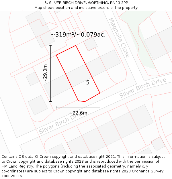 5, SILVER BIRCH DRIVE, WORTHING, BN13 3PP: Plot and title map