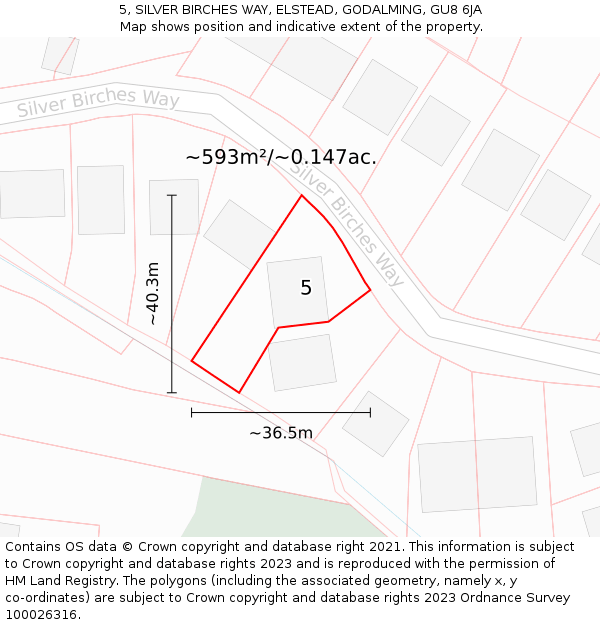 5, SILVER BIRCHES WAY, ELSTEAD, GODALMING, GU8 6JA: Plot and title map