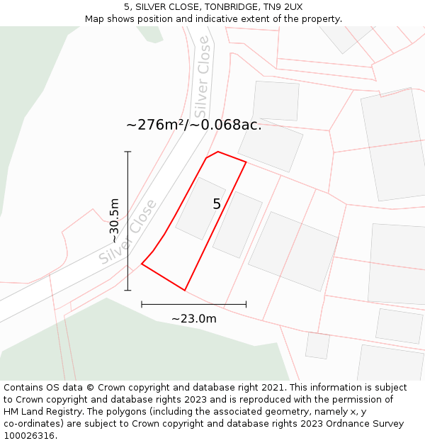 5, SILVER CLOSE, TONBRIDGE, TN9 2UX: Plot and title map