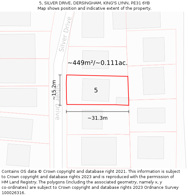 5, SILVER DRIVE, DERSINGHAM, KING'S LYNN, PE31 6YB: Plot and title map