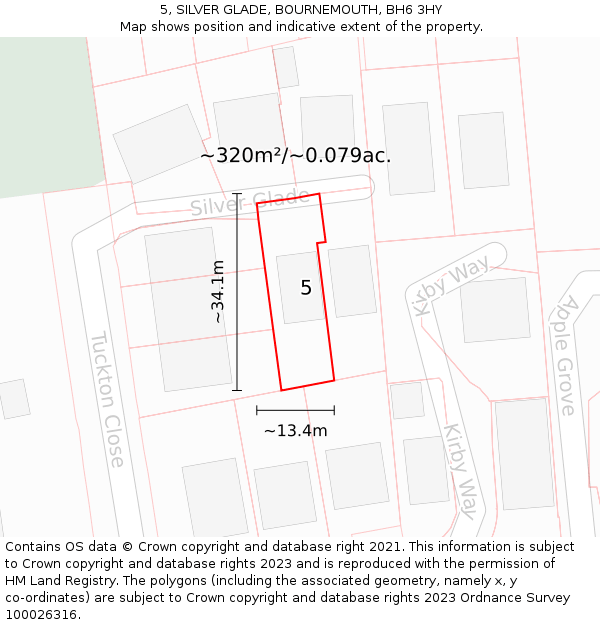 5, SILVER GLADE, BOURNEMOUTH, BH6 3HY: Plot and title map