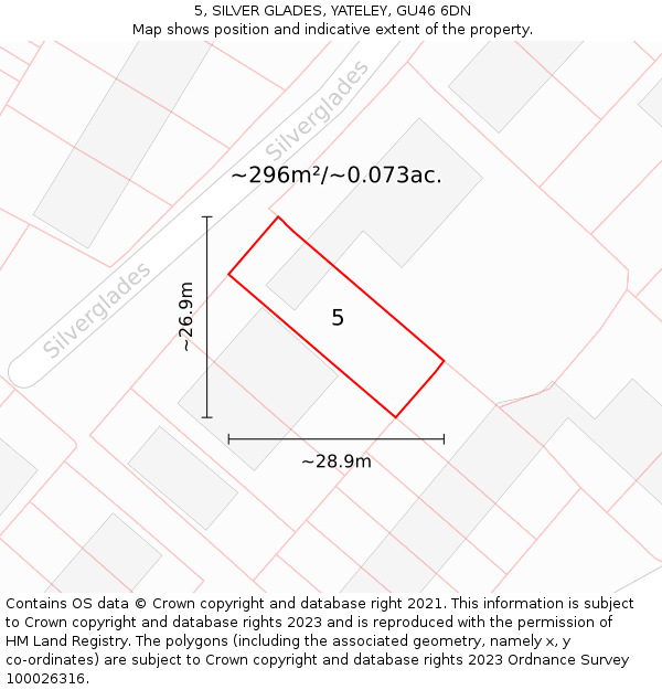 5, SILVER GLADES, YATELEY, GU46 6DN: Plot and title map