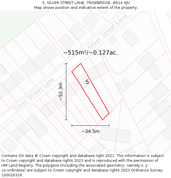 5, SILVER STREET LANE, TROWBRIDGE, BA14 0JN: Plot and title map