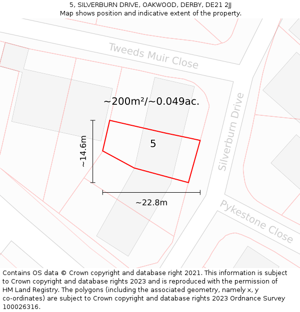 5, SILVERBURN DRIVE, OAKWOOD, DERBY, DE21 2JJ: Plot and title map