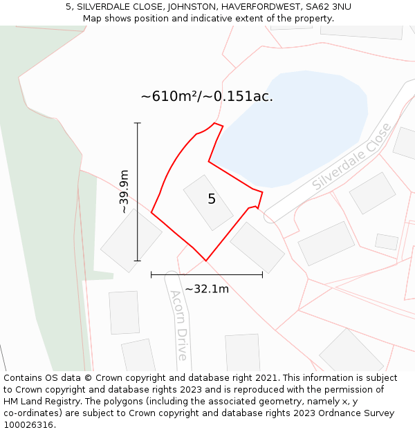 5, SILVERDALE CLOSE, JOHNSTON, HAVERFORDWEST, SA62 3NU: Plot and title map