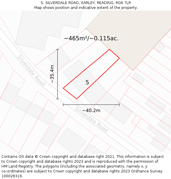 5, SILVERDALE ROAD, EARLEY, READING, RG6 7LR: Plot and title map