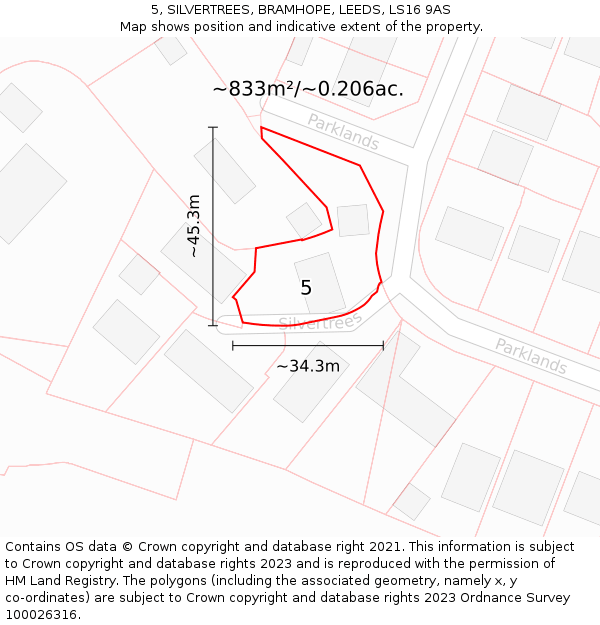5, SILVERTREES, BRAMHOPE, LEEDS, LS16 9AS: Plot and title map