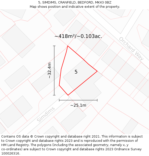 5, SIMDIMS, CRANFIELD, BEDFORD, MK43 0BZ: Plot and title map