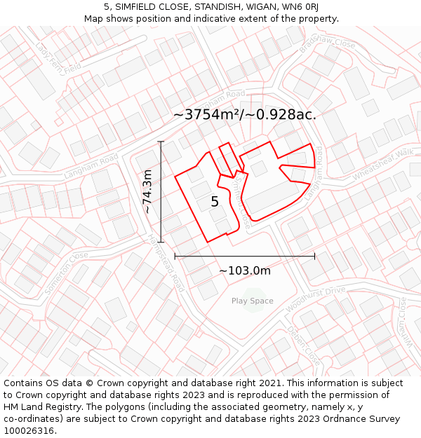 5, SIMFIELD CLOSE, STANDISH, WIGAN, WN6 0RJ: Plot and title map