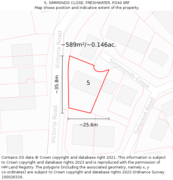 5, SIMMONDS CLOSE, FRESHWATER, PO40 9RF: Plot and title map