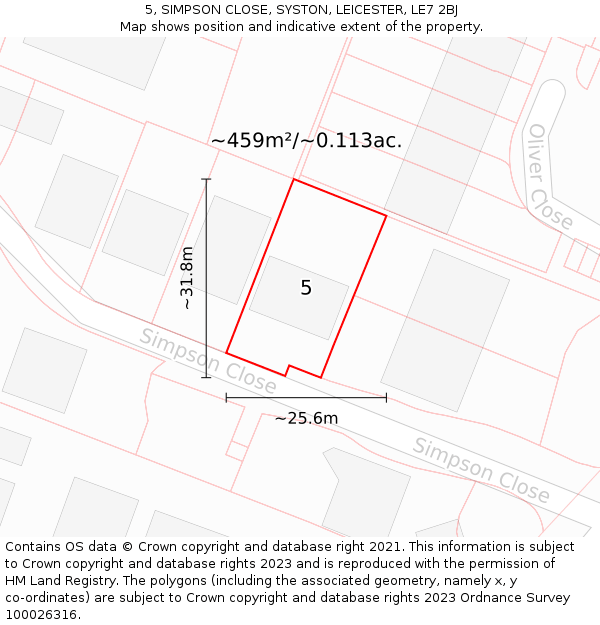 5, SIMPSON CLOSE, SYSTON, LEICESTER, LE7 2BJ: Plot and title map