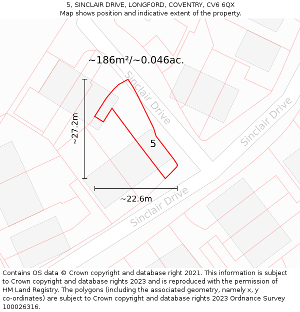 5, SINCLAIR DRIVE, LONGFORD, COVENTRY, CV6 6QX: Plot and title map