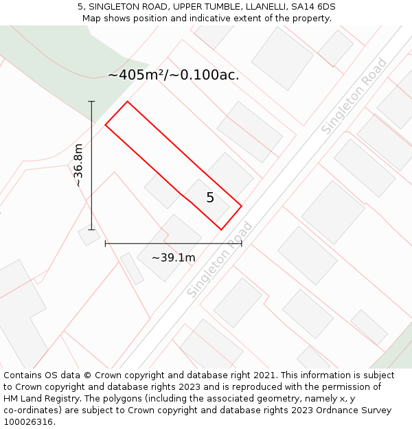 5, SINGLETON ROAD, UPPER TUMBLE, LLANELLI, SA14 6DS: Plot and title map