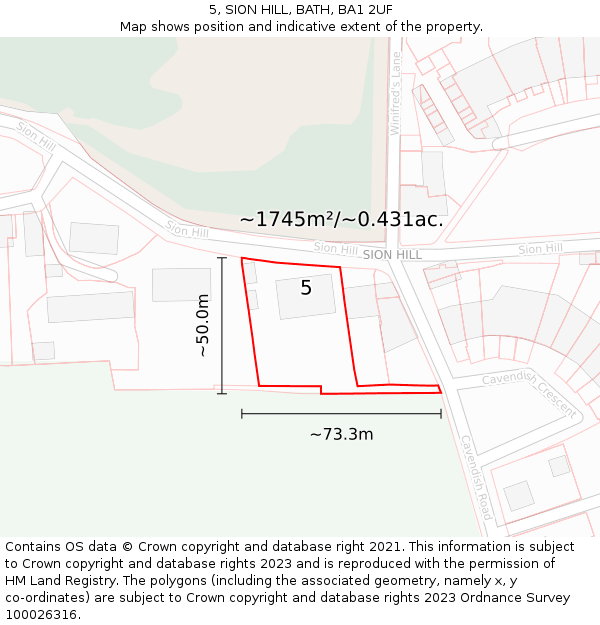 5, SION HILL, BATH, BA1 2UF: Plot and title map