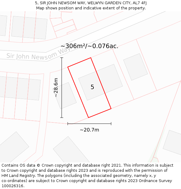 5, SIR JOHN NEWSOM WAY, WELWYN GARDEN CITY, AL7 4FJ: Plot and title map
