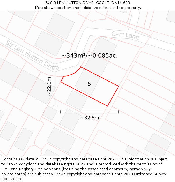 5, SIR LEN HUTTON DRIVE, GOOLE, DN14 6FB: Plot and title map
