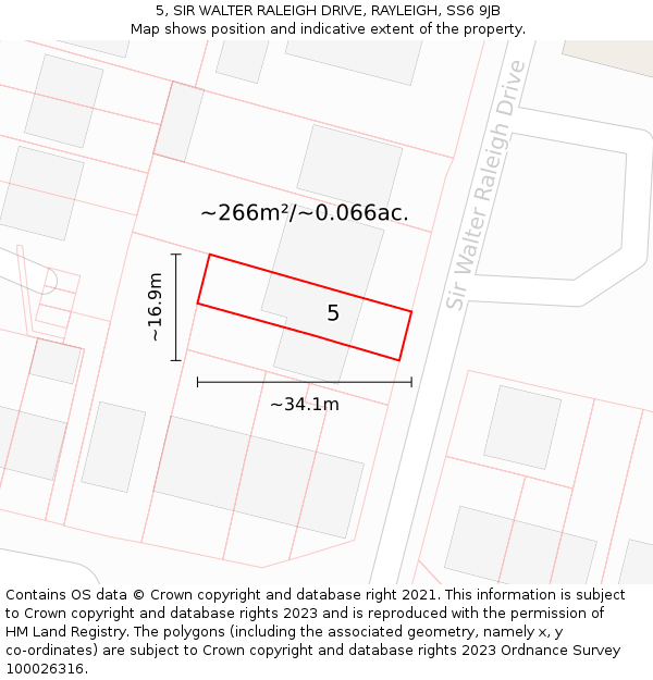 5, SIR WALTER RALEIGH DRIVE, RAYLEIGH, SS6 9JB: Plot and title map