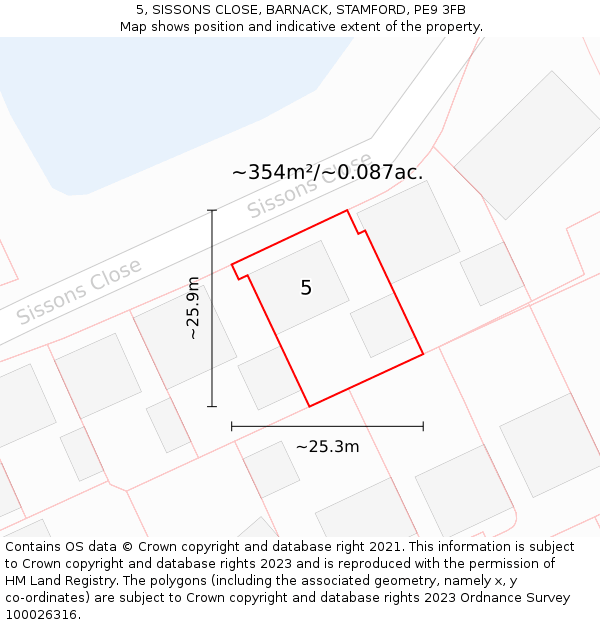 5, SISSONS CLOSE, BARNACK, STAMFORD, PE9 3FB: Plot and title map