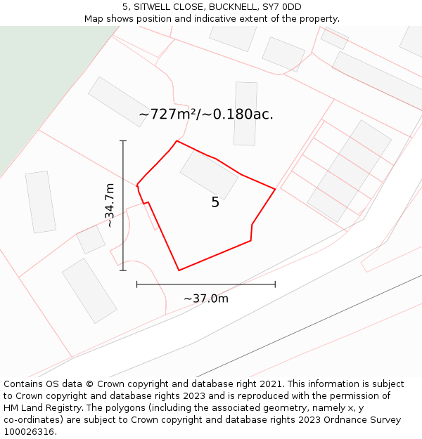 5, SITWELL CLOSE, BUCKNELL, SY7 0DD: Plot and title map