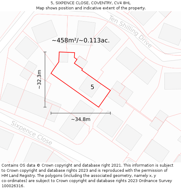 5, SIXPENCE CLOSE, COVENTRY, CV4 8HL: Plot and title map