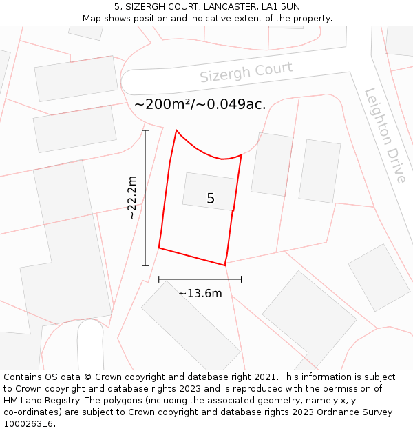 5, SIZERGH COURT, LANCASTER, LA1 5UN: Plot and title map