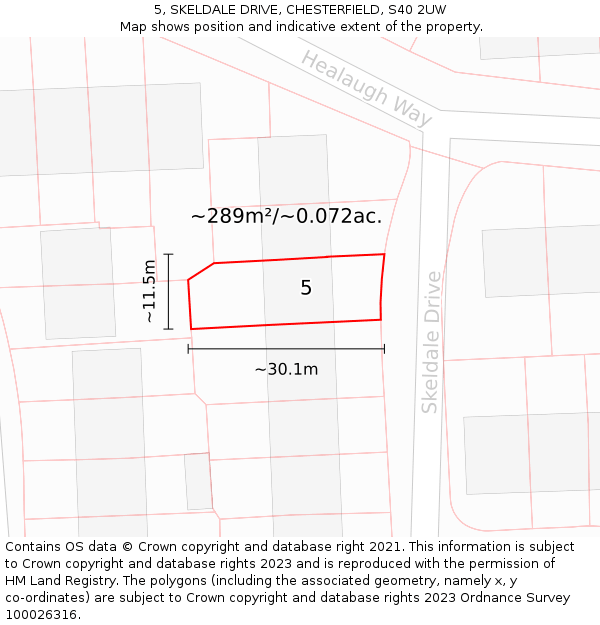 5, SKELDALE DRIVE, CHESTERFIELD, S40 2UW: Plot and title map