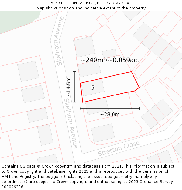 5, SKELHORN AVENUE, RUGBY, CV23 0XL: Plot and title map