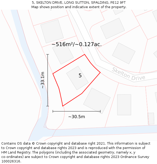 5, SKELTON DRIVE, LONG SUTTON, SPALDING, PE12 9FT: Plot and title map