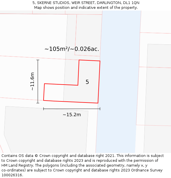 5, SKERNE STUDIOS, WEIR STREET, DARLINGTON, DL1 1QN: Plot and title map