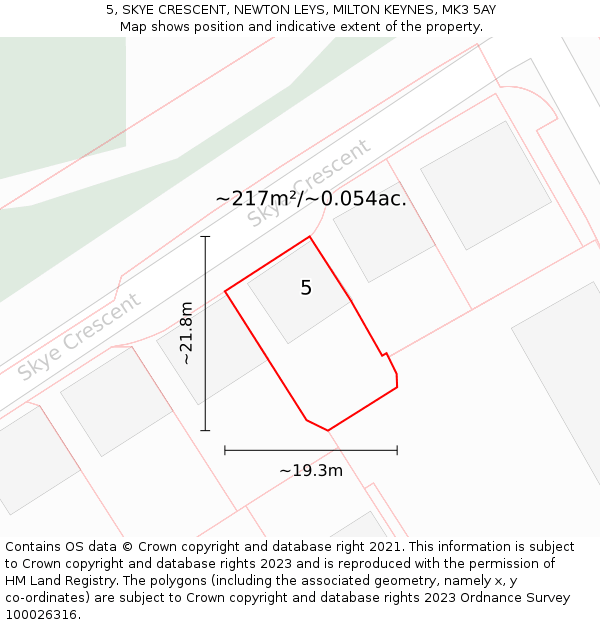 5, SKYE CRESCENT, NEWTON LEYS, MILTON KEYNES, MK3 5AY: Plot and title map